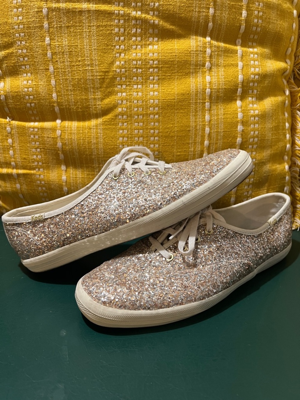 Keds Glitter Lace-Up Sneakers - Champagne Gold Size 9 Worn Once
